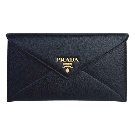 Prada Black Vitello Grain Leather Long Envelope Wallet 1MF175